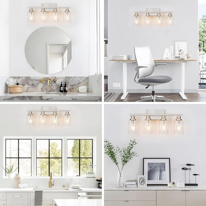 4 Light Bathroom Light Fixtures Brushed Nickel Vanity Light Over Mirror Modern - Image 5