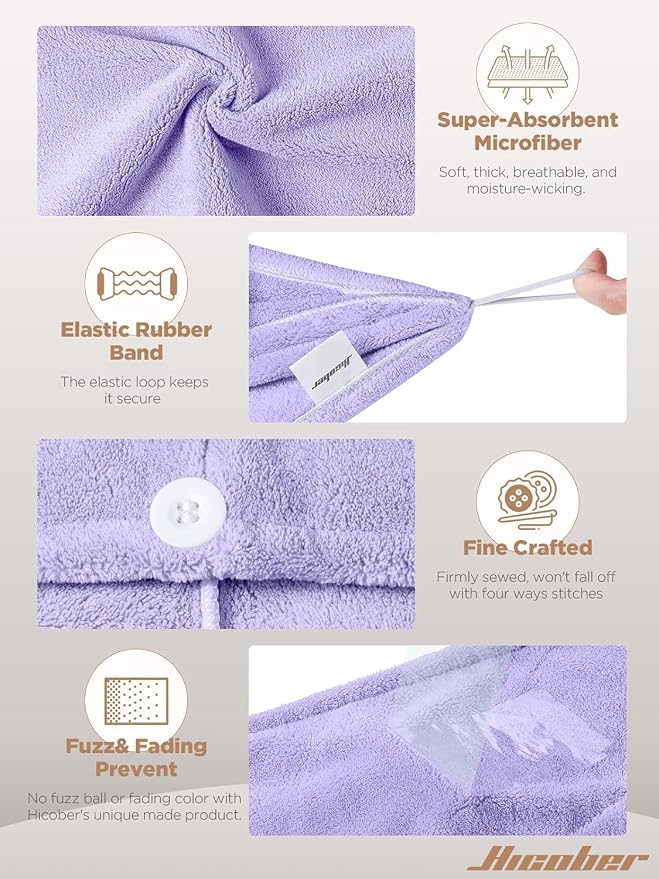 Hicober Microfiber Hair Towel, Drying Hair Wrap Towels - Image 3