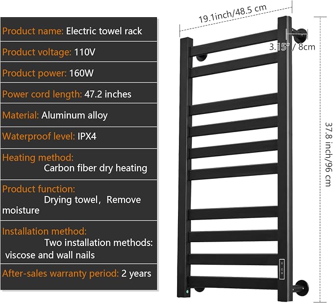 Verida Towel Warmer Rack, Heated Towel Rack - Image 7