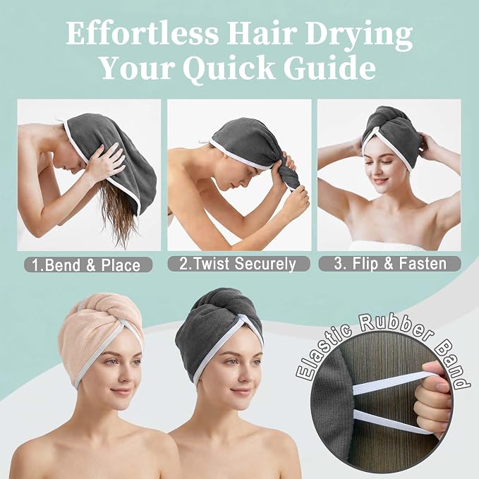 VOOVA & MOVAS Gray & Pink Microfiber Hair Towel Wrap - Image 4
