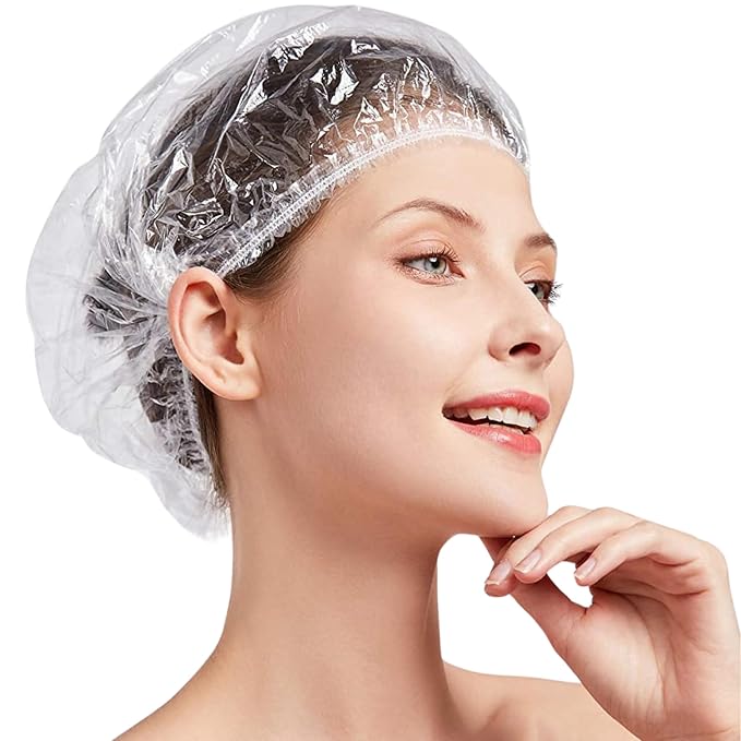 OMWAH 100 PCS Disposable Shower Caps Large Clear Waterproof Processing by Omwah