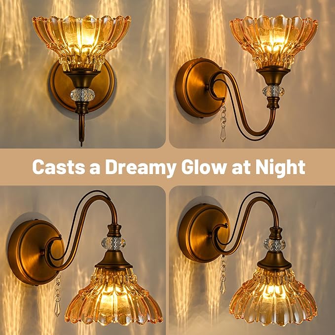 1 Piece Vintage Wall Sconce, 1-Light Matte Antique Brass Finish Wall Sconce - Image 9