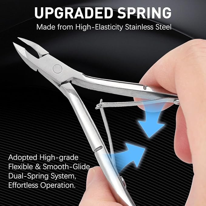 Precision Cuticle Nippers Trimmer Set, Double Spring Cuticle Remover Pusher - Image 6