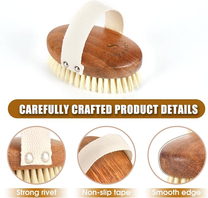 SAMEBUTECOBody Brush Solid Acacia Wood Boar Bristles Bath Brush - Image 3
