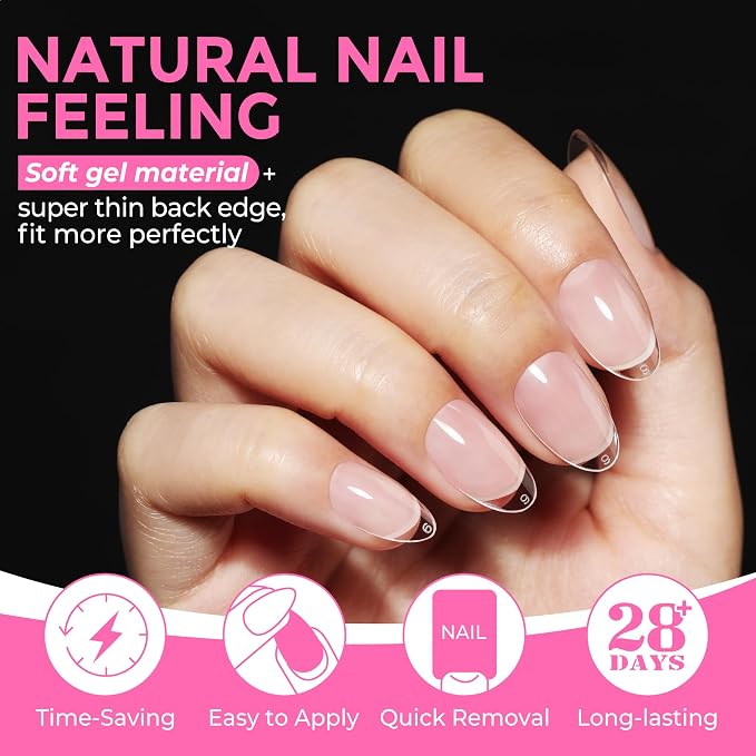 UNA GELLA Short Almond Round Fake Nails 216pcs Almond Press on Nails Pre-shape - Image 4