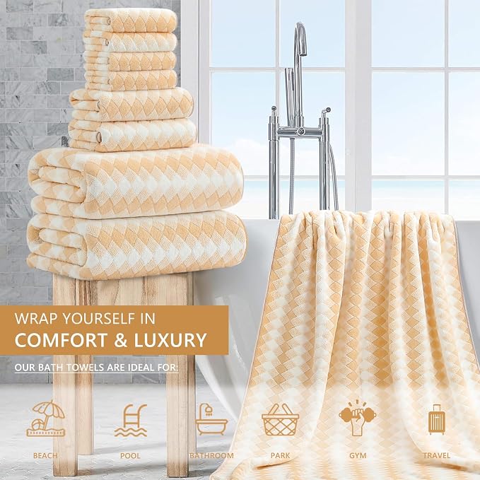 8 Piece Bathroom Towel Set |2 Oversized Bath Towels, 2 Hand Towels, 4 - Image 2