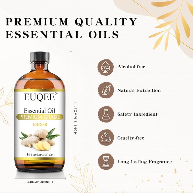 EUQEE Ginger Essential Oil 118mL Pure Ginger Oil, Large Bottle Premium - Image 5