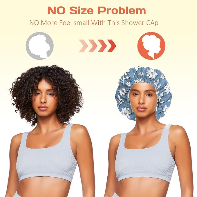 Shower Cap Reusable Double Layer Adjustable Elastic Waterproof EVA Hair Bath - Image 5