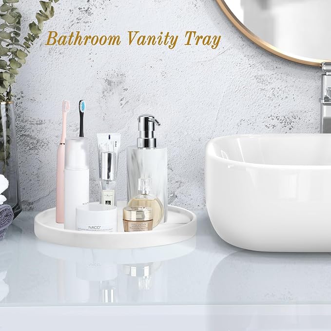 Luxspire Round Vanity Tray, 10.63 Inch Bathroom Vanity Tray Resin Kitchen Tray - Image 3
