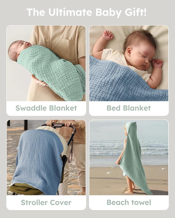 Yoofoss Hooded Baby Towels for Newborn 2 Pack 100% Muslin Organic Cotton Baby - Image 6