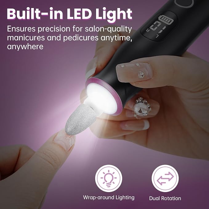 Electric Nail Drill, Cordless 2000 mAh Rechargeable Portable Nail File 12 in 1 - Image 5