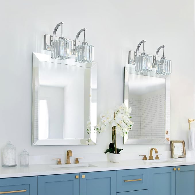 Crystal Vanity Lights 2-Light Chrome Wall Lamp Modern Crystal Bathroom Light - Image 3