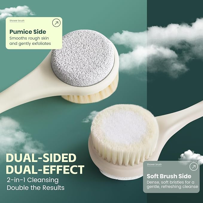 Back Scrubber for Shower, Long Handle Exfoliating Brush, Dual-Sided Bath Brush - Image 3