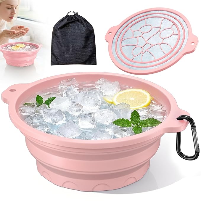 Face Bowl for Ice with Built-in Ice Tray Collapsible Silicone Facial Ice Bath by Dtuoen