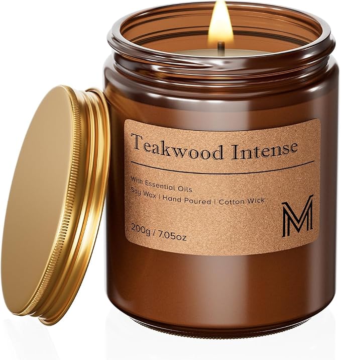M&SENSE Teakwood Intense Scented Christmas Candle Gift, Aromatherapy Candle Set by MSENSE