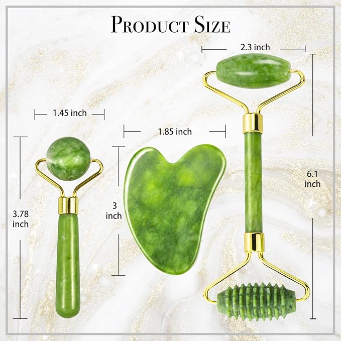 Gua Sha & Jade Roller 3 in 1, Face Roller, Guasha Facial Massage Skin Care Tool - Image 6