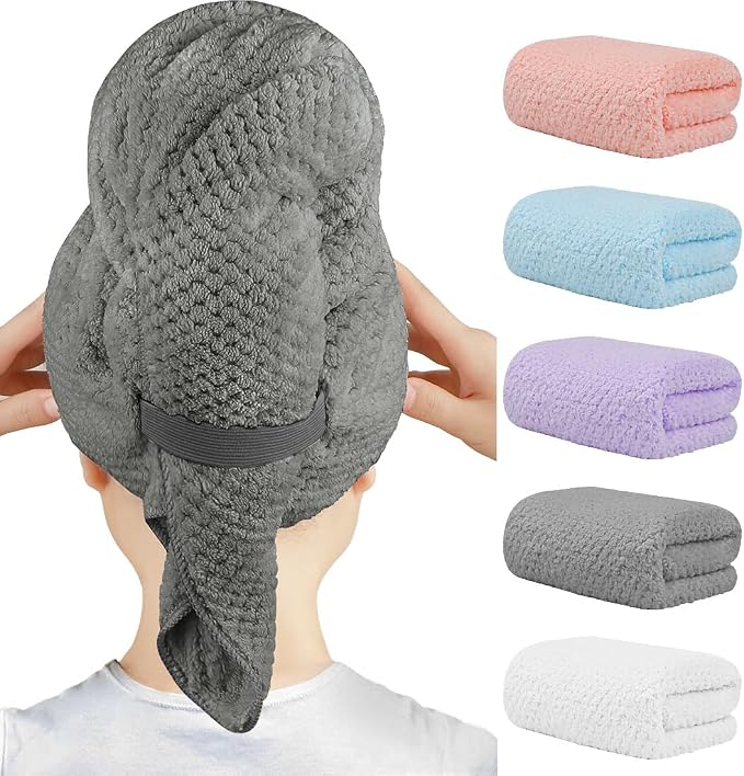 HOMEXCEL 5 Pack Microfiber Hair Towels by HOMEXCEL