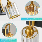 Bathroom Crystal Vanity Lights 2-Light Black Gold Wall Lamp Modern Crystal - Image 4