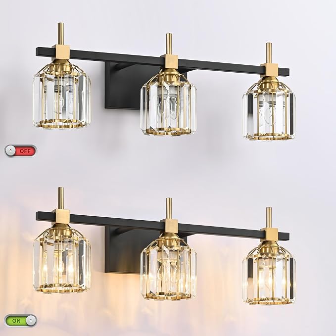 SOLFART Crystal Bathroom Light Fixtures 3 Light Bathroom Vanity Light Over - Image 3