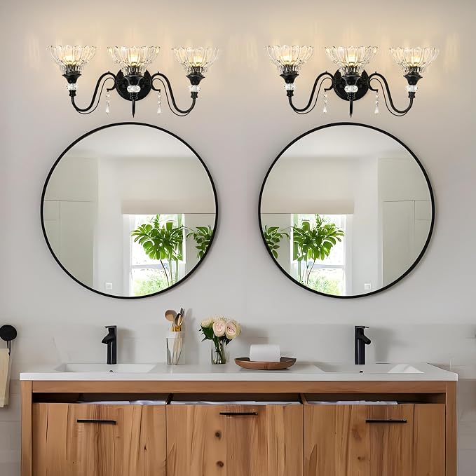 Black Bathroom Vanity Light, 3-Light Matte Black Finish Farmhouse Wall Sconce - Image 2