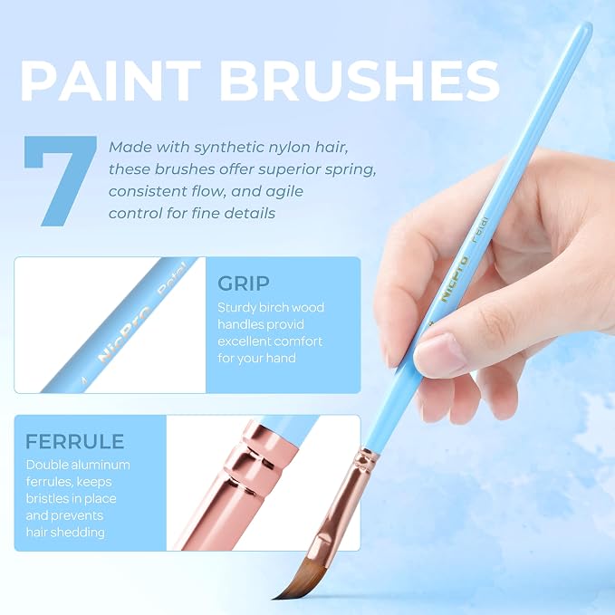 Nicpro 7pcs Face Paint Brush Set, Aesthetic Pastel Artist Paintbrushes - Image 2