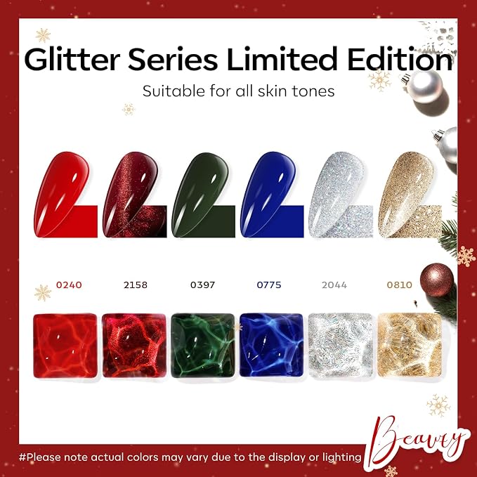 modelones Christmas Gel Nail Polish Set, Winter Cat Eye Red Dark Green Blue - Image 2