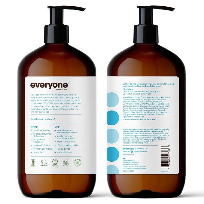 Everyone 3-in-1 Soap, Body Wash, Bubble Bath, 32 Ounce, made - Image 3