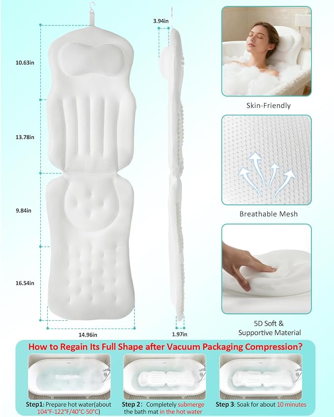 Full Body Bath Pillow for Bathtub, 5D Thick Tub Pillow for Bathtub - Image 2