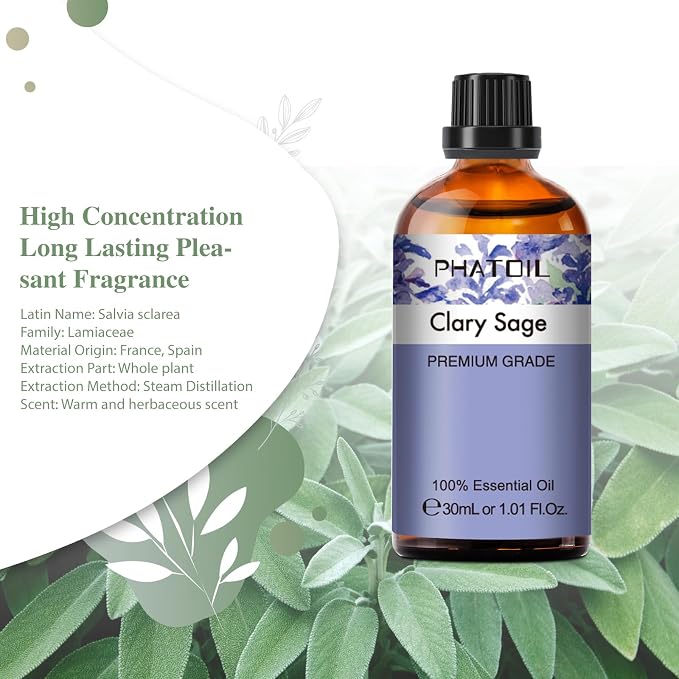 Clary Sage Essential Oil, 1.01Fl.Oz PHATOIL Pure Essential Oil Singles - Image 2