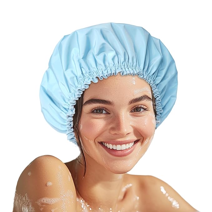 Shower Cap for Women, Double Layer Waterproof Bath Cap, Reusable Hair Protector by CHFONGDIRECT