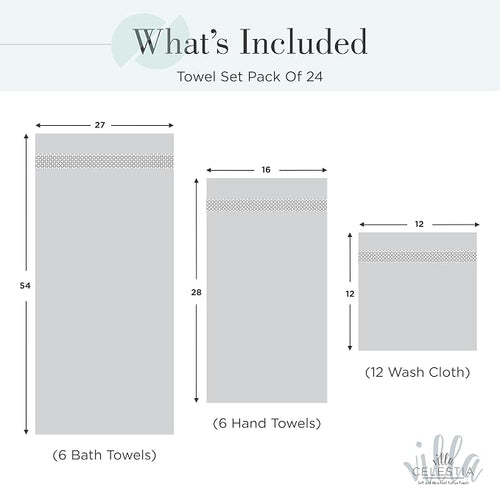 100% Cotton Bath Towel Set of 24-6 Bath Towels, 6 Hand Towels, 12 Wash Cloths - Image 2