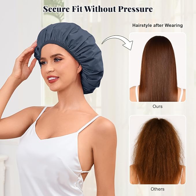 Shower Cap for Women Waterproof Reusable, Large Shower Cap Non-Slip - Image 4