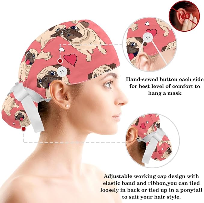 Adjustable Brown Dachshund Dog Blue Surgical Scrub Cap - Image 3