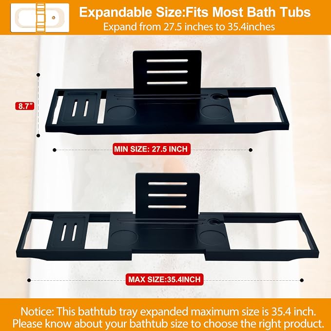 Premium Bathtub Caddy Tray Black - Image 2