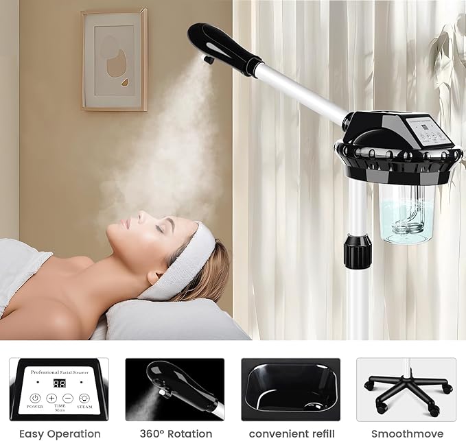 Professional Facial Steamer, Stand on Wheels Face Steamer, SPA Ozone Nano - Image 3