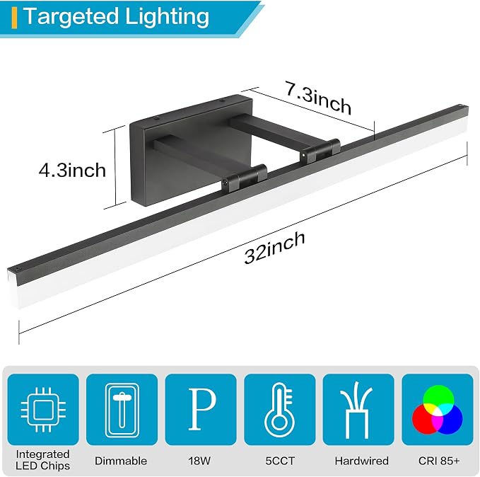SOLFART Black Vanity Light Modern 31.5 inch Dimmable LED Light - Image 4