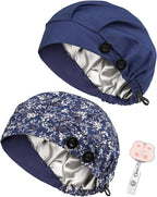 2 Pack Satin Lined Bouffant Scrub Caps by Yuest