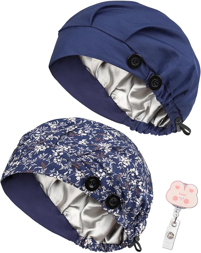 2 Pack Satin Lined Bouffant Scrub Caps by Yuest