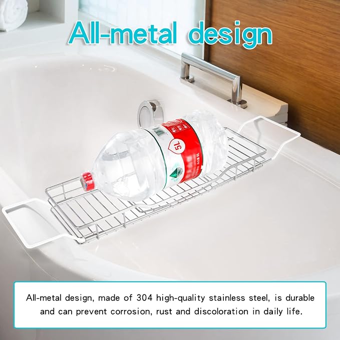 YQh Adjustable Tub Rack, 304 Stainless Steel Bathroom Tray, - Image 6