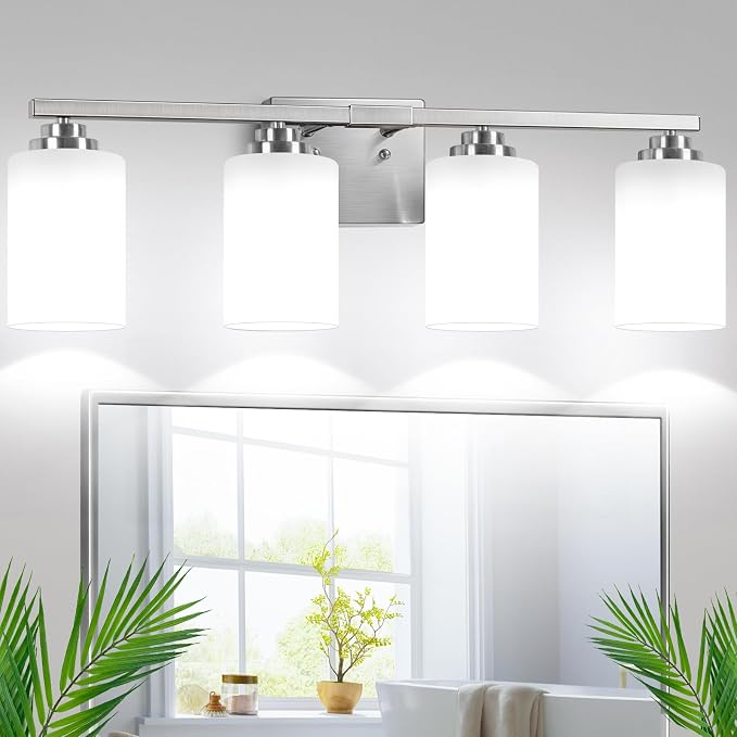 Brushed Nickel 4-Light Bathroom Light Fixtures, Classic Wall Light Fixture by WelcometoVerRon