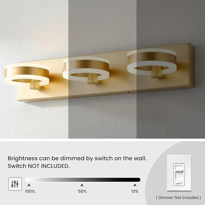 LED Bathroom Light Fixtures, 33inch Gold Vanity Lights, Modern 4 Light Acrylic - Image 3