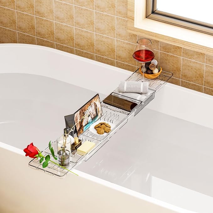 Yieach Iuxury Bathtub Trays For Tub, Expandable Bath Shelf Over Tub, Bath Board - Image 7