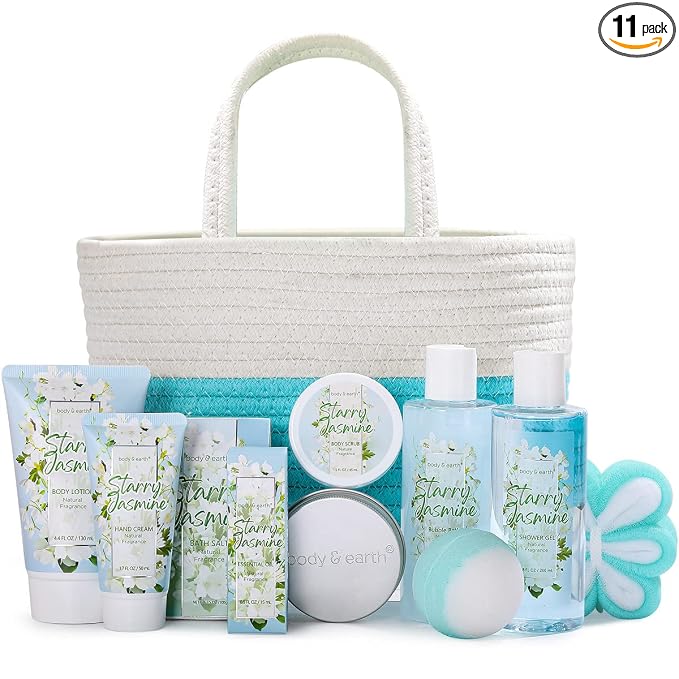 Body & Earth Gift Baskets for Women 11PCS Jasmine Spa Gift Sets for Her by BODYEARTH