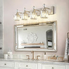 PRESDE 4-Light Brushed Nickel Vanity Light, Crystal Modern Bathroom Light Over - Image 7
