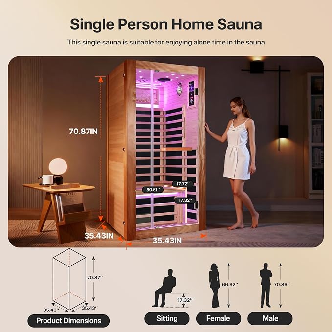OUTEXER Sauna One Person Far Infrared Saunas Room African Mahogany Wood 1350W - Image 2