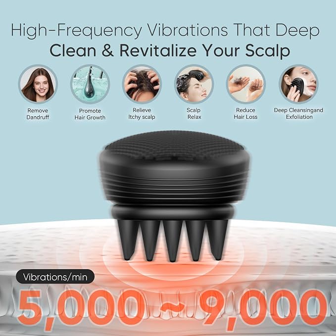 EKZ Sonic Vibrating Scalp Massager Shampoo Brush: Electric Silicone Hair - Image 3