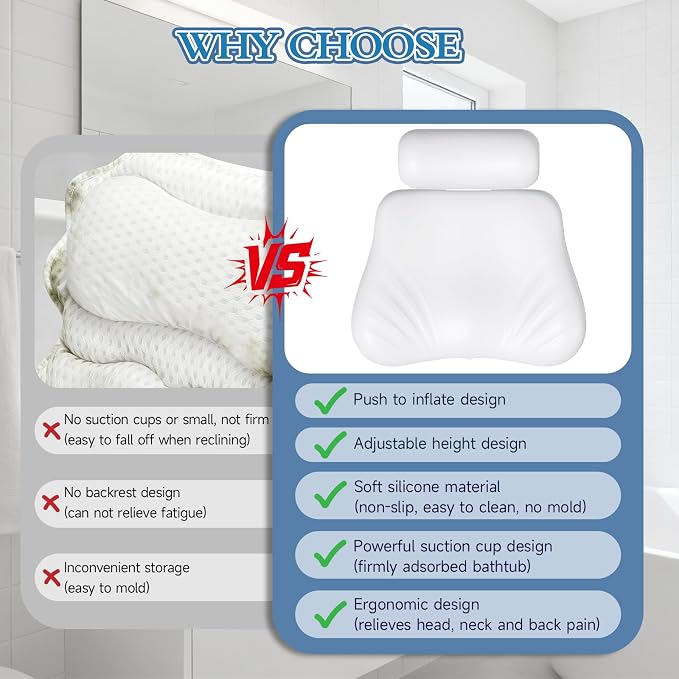 Silicone Bath Pillows for Tub, Easy Clean, Quick Dry, Non Slip Bath Pillow - Image 6