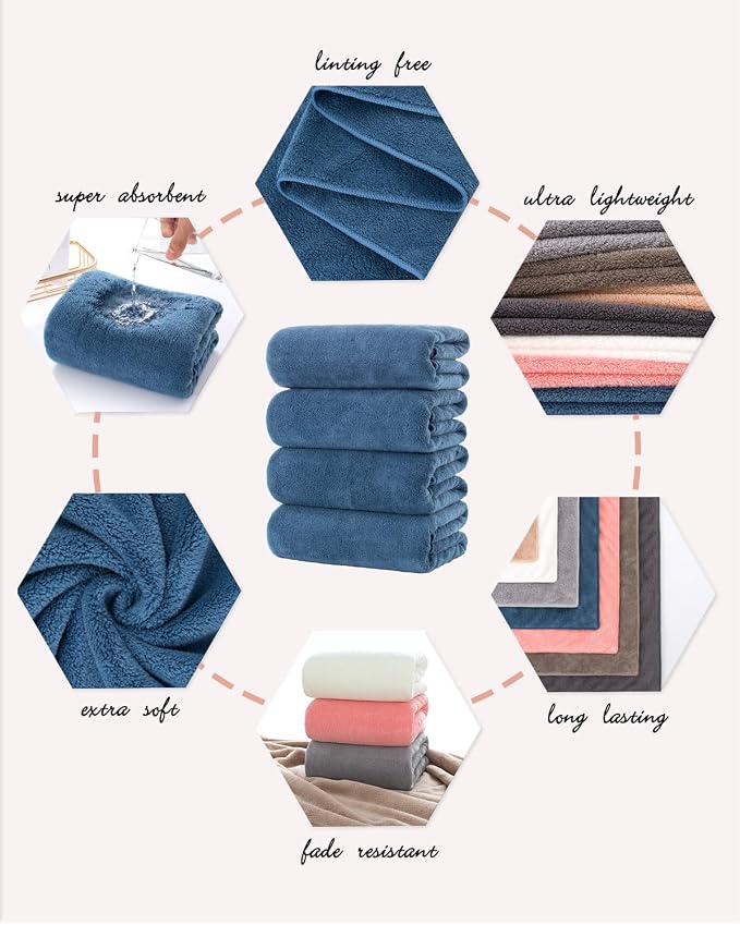 Lumimi Towel Set of 8 Very Soft Microfiber 4 Bath and 4 Hand Towels Quick Dry - Image 4