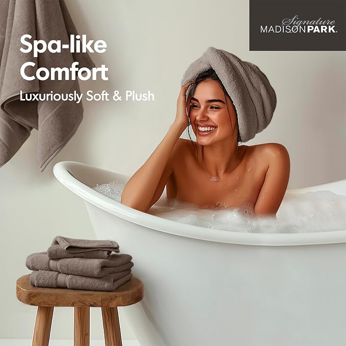 Madison Park 800GSM Bathroom Towel Set of 8 100% Cotton Bath Towel Set - Image 5