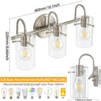 3 Lights Vanity Light Fixture, Brushed Nickel Bathroom Wall Sconces, Modern - Image 5
